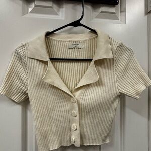 Thinkable Cream Ribbed Crop Top